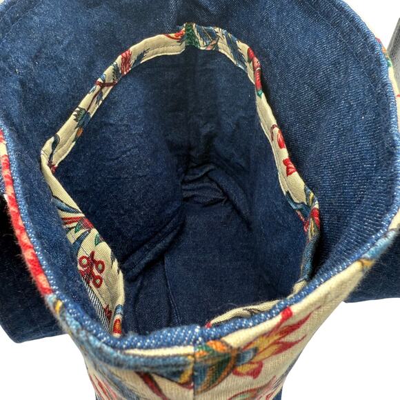 Handmade Denim & Floral Canvas Tote Bag with Pockets 13x14x6 - Picture 13 of 13